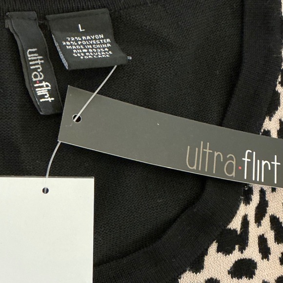 Ultra Flirt Women's Black Leopard Print Knit Sweater Dress Size L - Picture 3 of 11